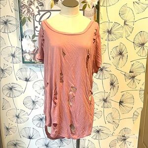 Persaya 2XL Pink Distressed Women Top